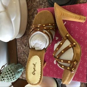 Cork Wooden Heels Strap Sandals Studded Mules